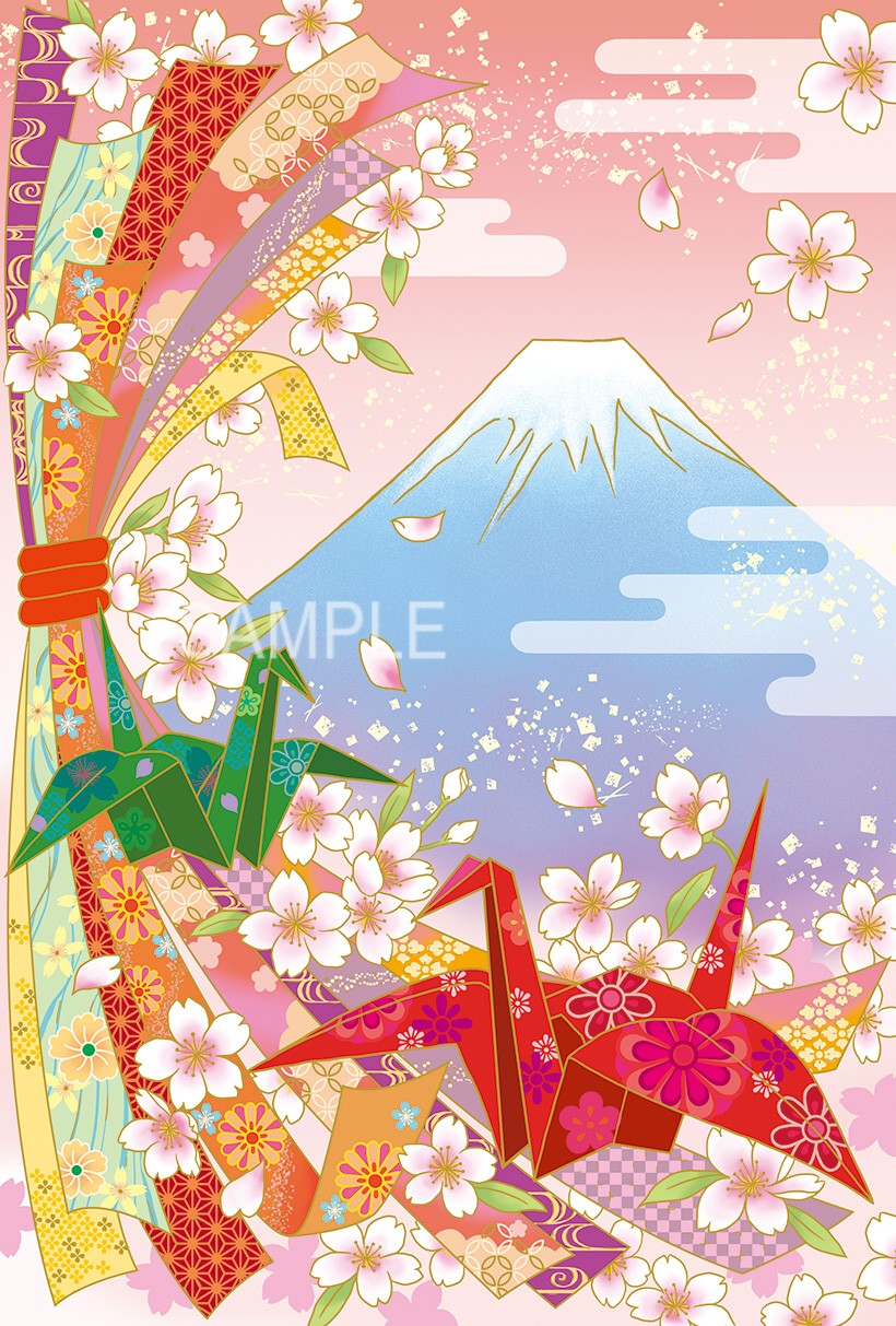 富士と折り鶴